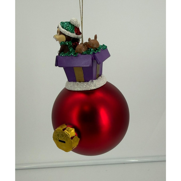 Disney Chip & Dale in Gift Box Red Ball Ornament – Christmas Holiday Decoration - Picture 4 of 12